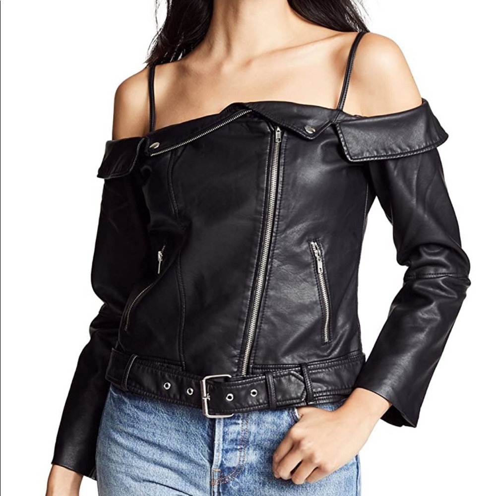 NWT BB Dakota Off Shoulder Vegan Leather Jacket